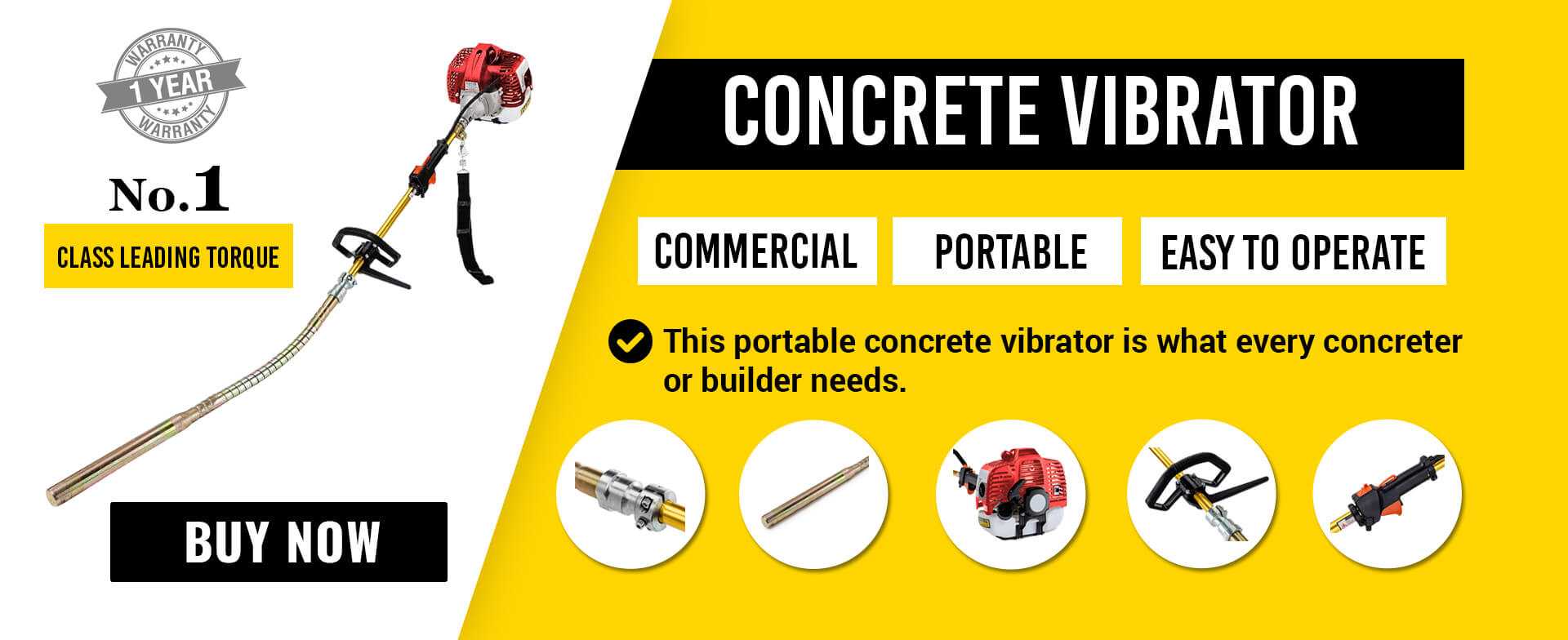 GPT Tools petrol concrete vibrator — commercial portable vibrator with class-leading torque and 1-year warranty