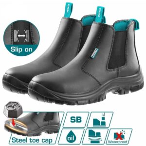 Ox Black Elastic Side Pull On Safety Boot. SAFETY BOOTS LEATHER WITH STEEL TOE