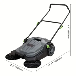 Walk-behind Hand Push Floor Sweeper 25.6" Width 5 Gallon Waste Container